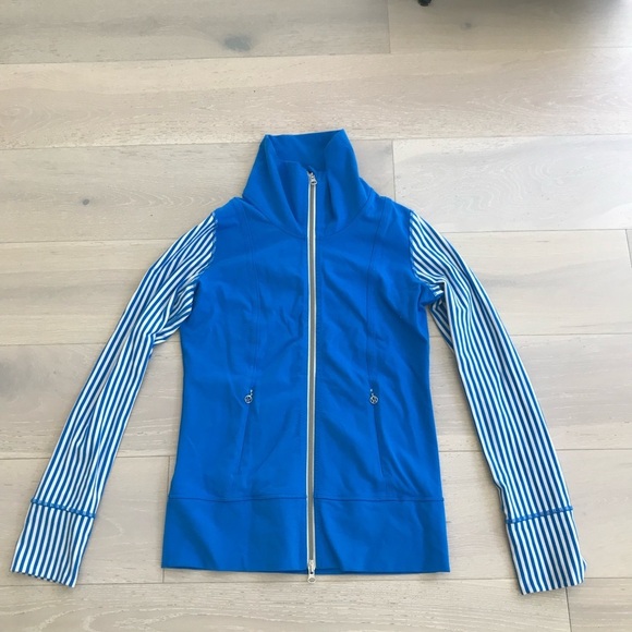 Lululemon Daily Yoga Jacket Classic Stripe Polar Cream Beaming Blue sz 6 - Picture 2 of 7